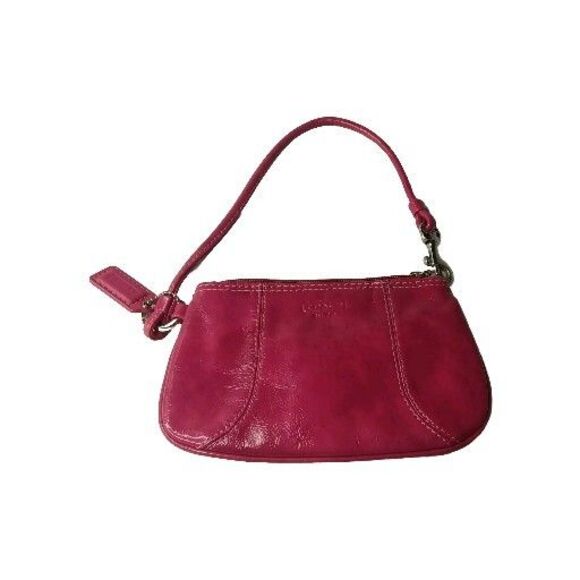 Coach Corner Zip Leather Wristlet Raspberry Red Clutch Purse Small - Picture 3 of 5